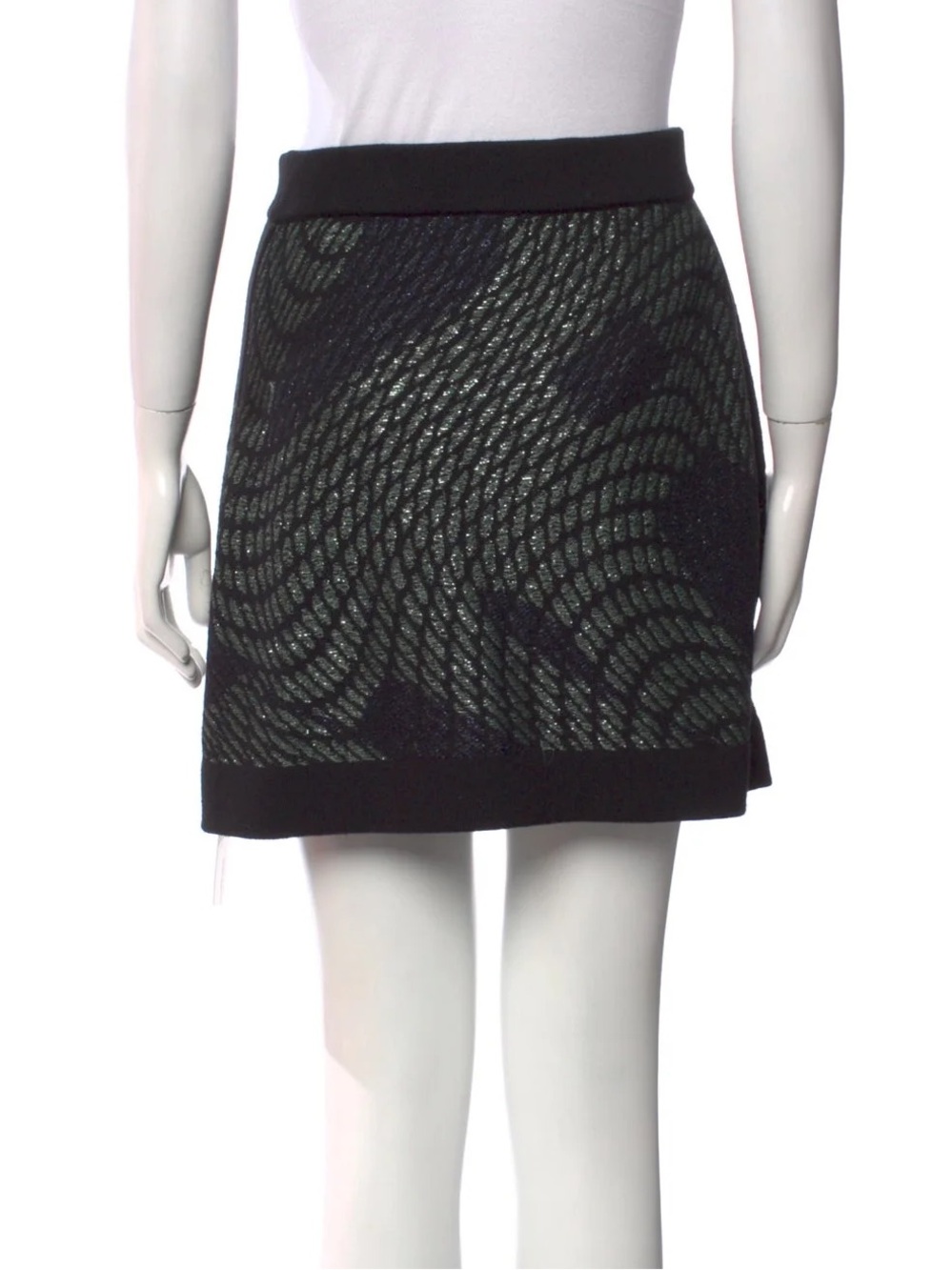 A-line Textured Black and Green Patterned Skirt by M by Missoni